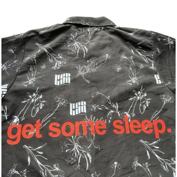 Get Some Sleep SS Button Up Shirt HUGE Logo Floral Print Black Medium Men - Picture 3 of 9